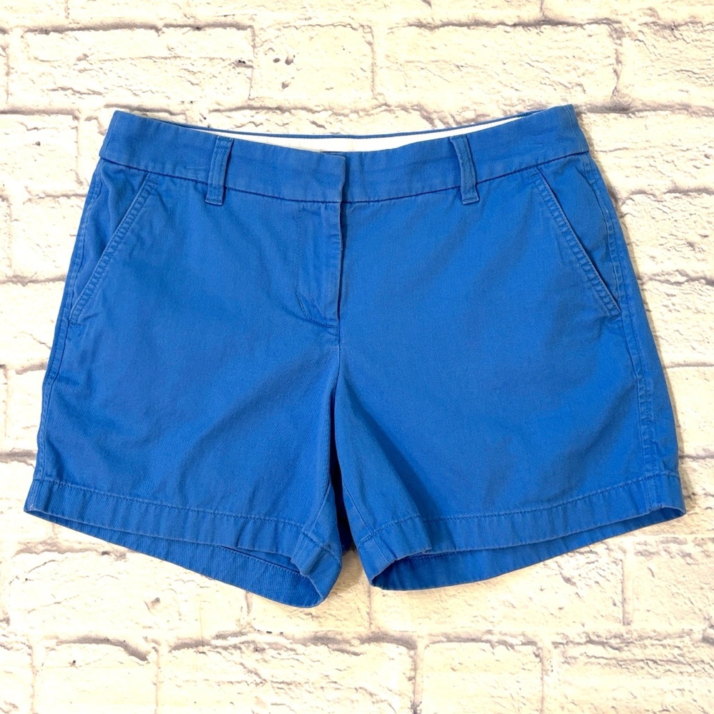 J Crew Blue Chino Shorts Plain Front Mid Rise 5 Inch Inseam Women’s Size 4